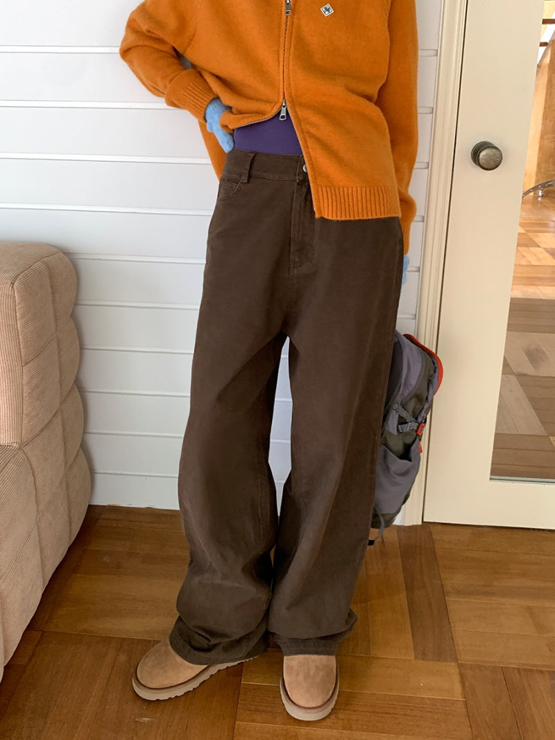 Brown Straight Cotton Pants