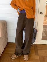 Brown Straight Cotton Pants