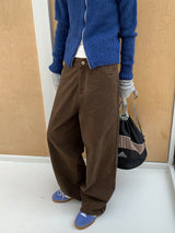 Brown Straight Cotton Pants