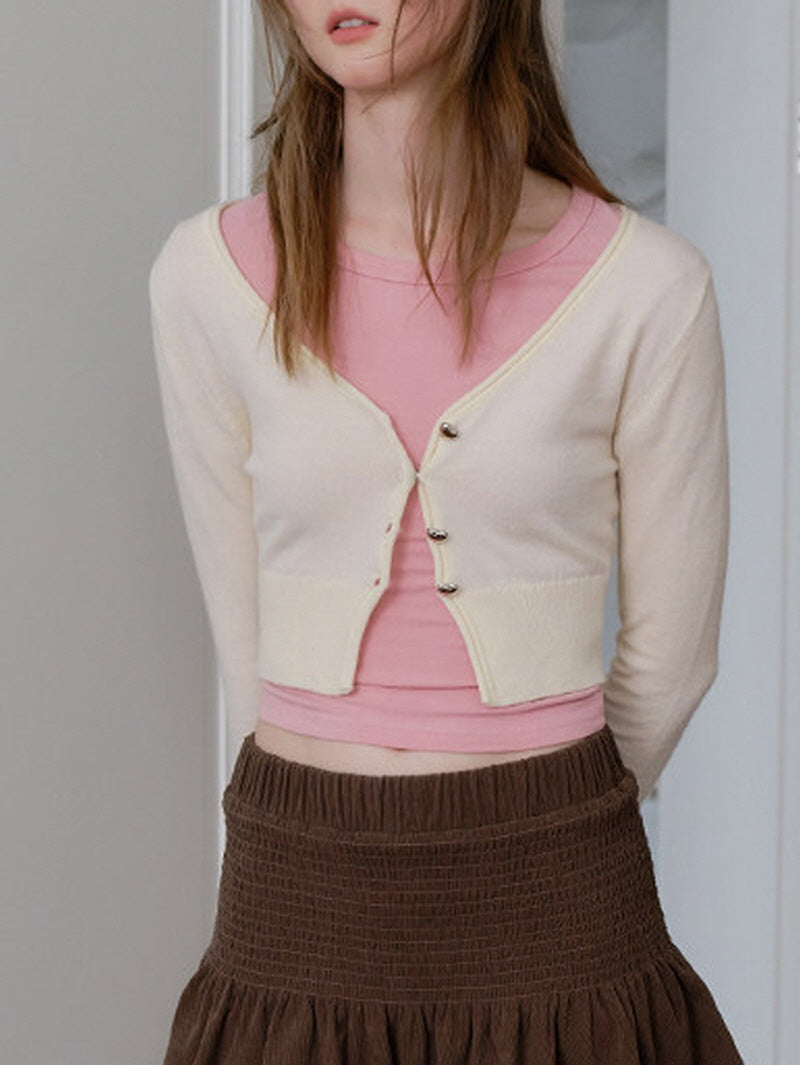 Soft V-Neck Cropped Knit Cardigan