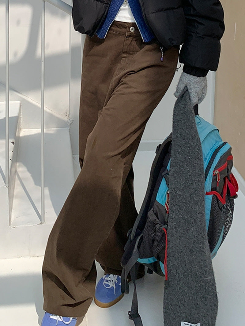 Brown Straight Cotton Pants